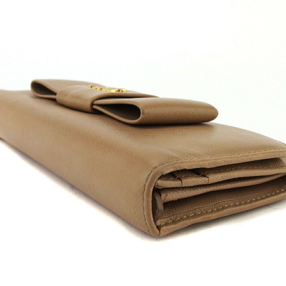 PRADA Purse Ribbon Motif Beige Leather Auth USED G152 - Picture 4 of 8